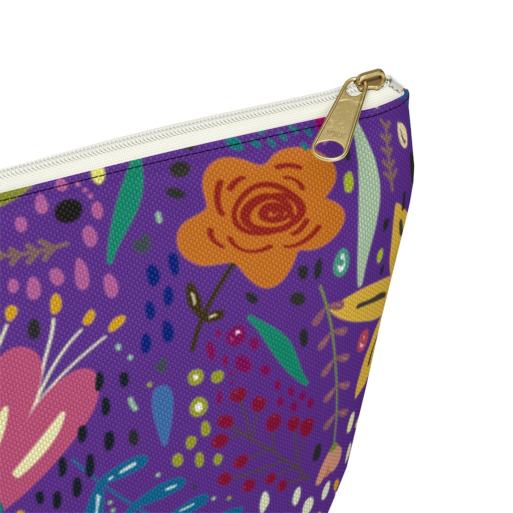 Springtime Splendor: Hand-Drawn Flowers Bursting with Vibrant Colors Design on Purple  - Makeup & Accessory Bag 2 Sizes