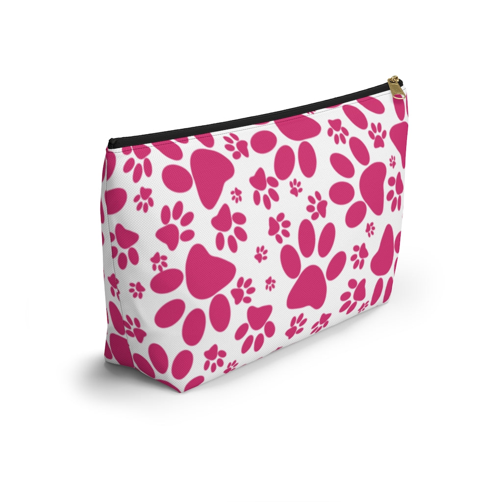 Vibrant Tracks: Hot Pink Animal Paw Prints  - Makeup & Accessory Bag 2 Sizes