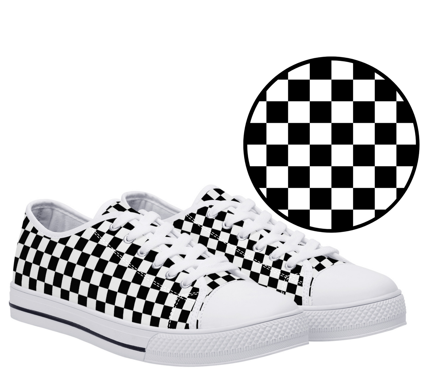 Speedway Style: Checkered Racing Pattern in Black and White Canvas Sneakers