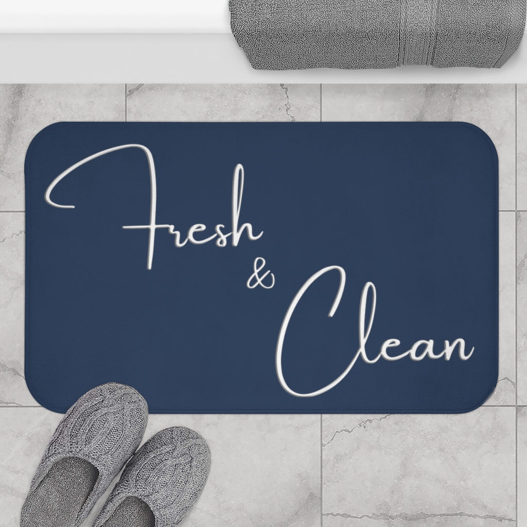 Fresh & Clean White on Blue Background Inspirational Affirmations  - Bathroom Non-Slip Mat 2 Sizes