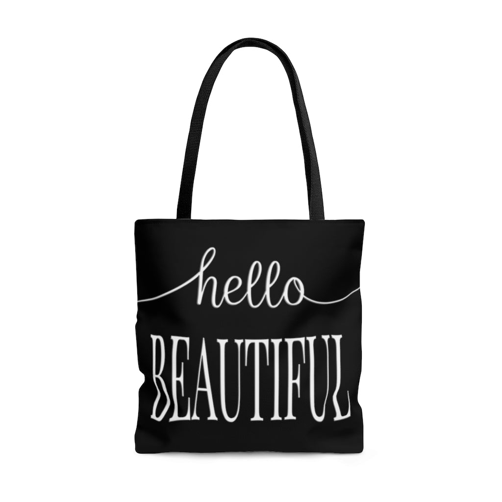 Hello Beautiful in Black & White - Canvas Tote 3 Sizes