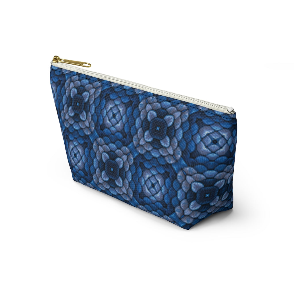 Stone Flowers in Blue & Gray - Makeup & Accessory Bag 2 Sizes