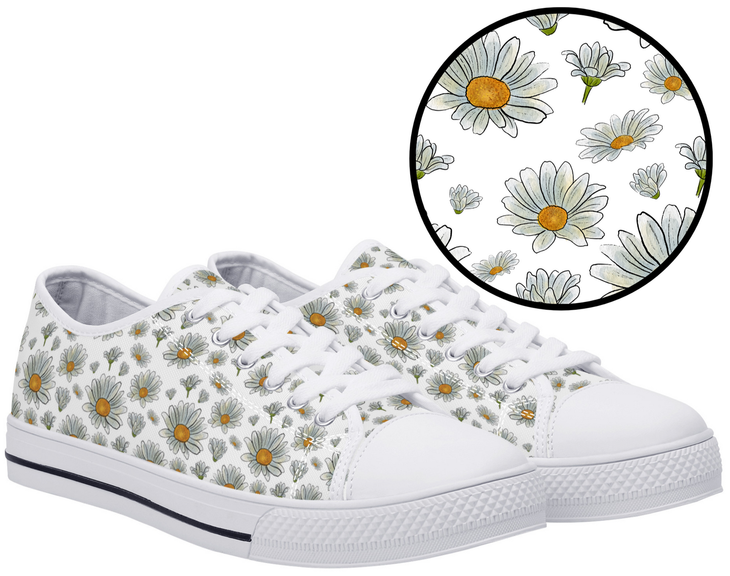 Large Watercolor Summer Daisies Blooming Against a White Background Canvas Sneakers