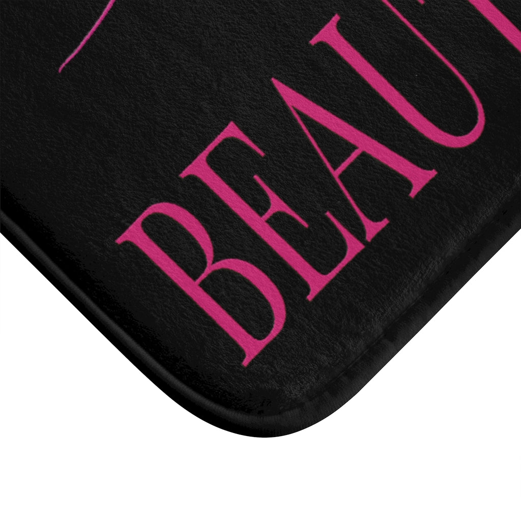 Hello Beautiful, Inspirational Affirmations Pink on Black  - Bathroom Non-Slip Mat 2 Sizes