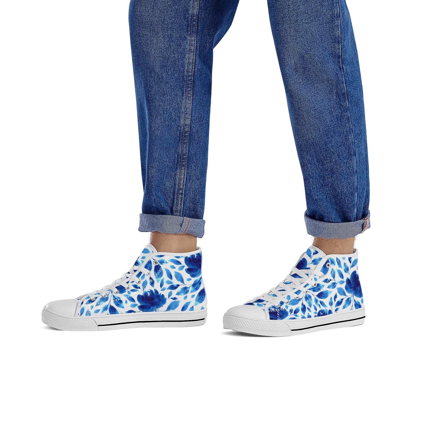 Springtime Blues Floral Converse Style High Tops