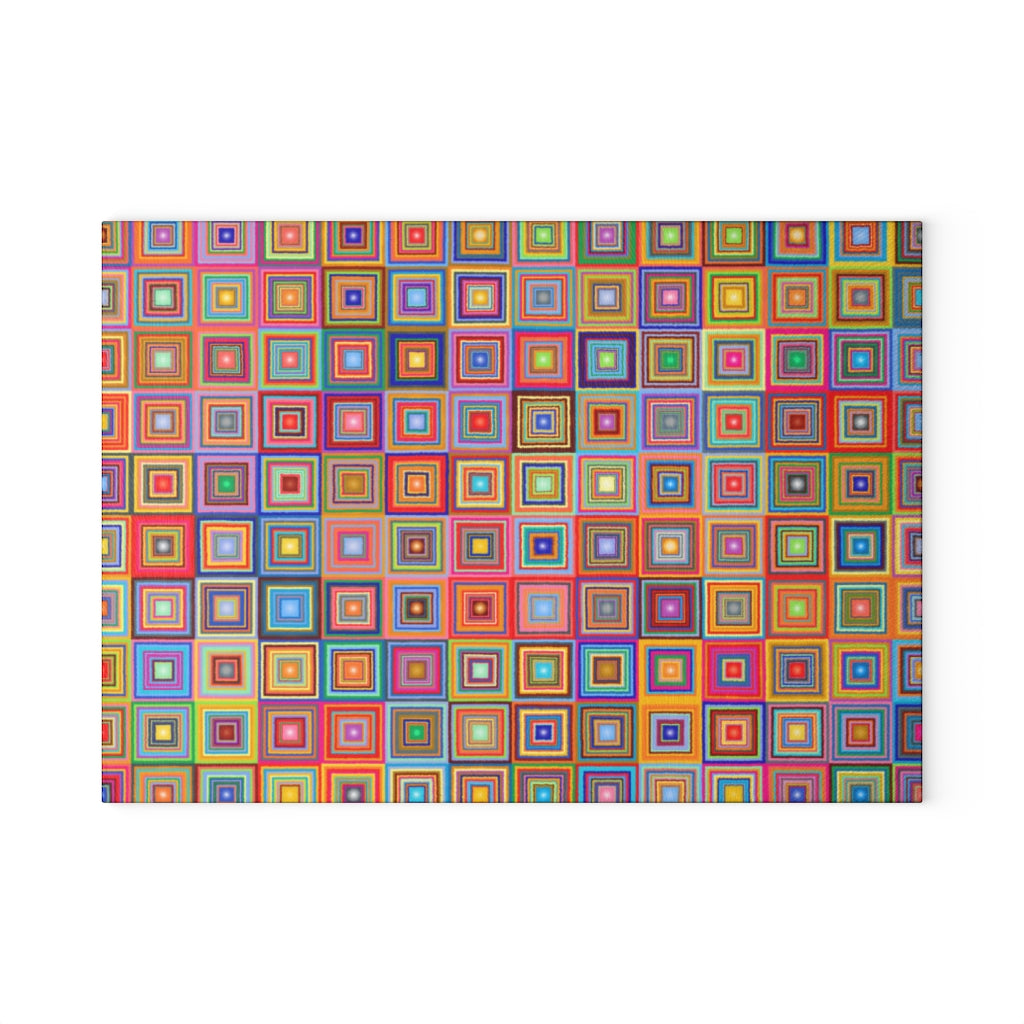 Rainbow Squares - Glass Cutting Board  8" x 11" and 11" x 15"