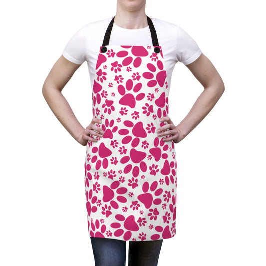 Vibrant Tracks: Hot Pink Animal Paw Prints - Kitchen Chef Apron