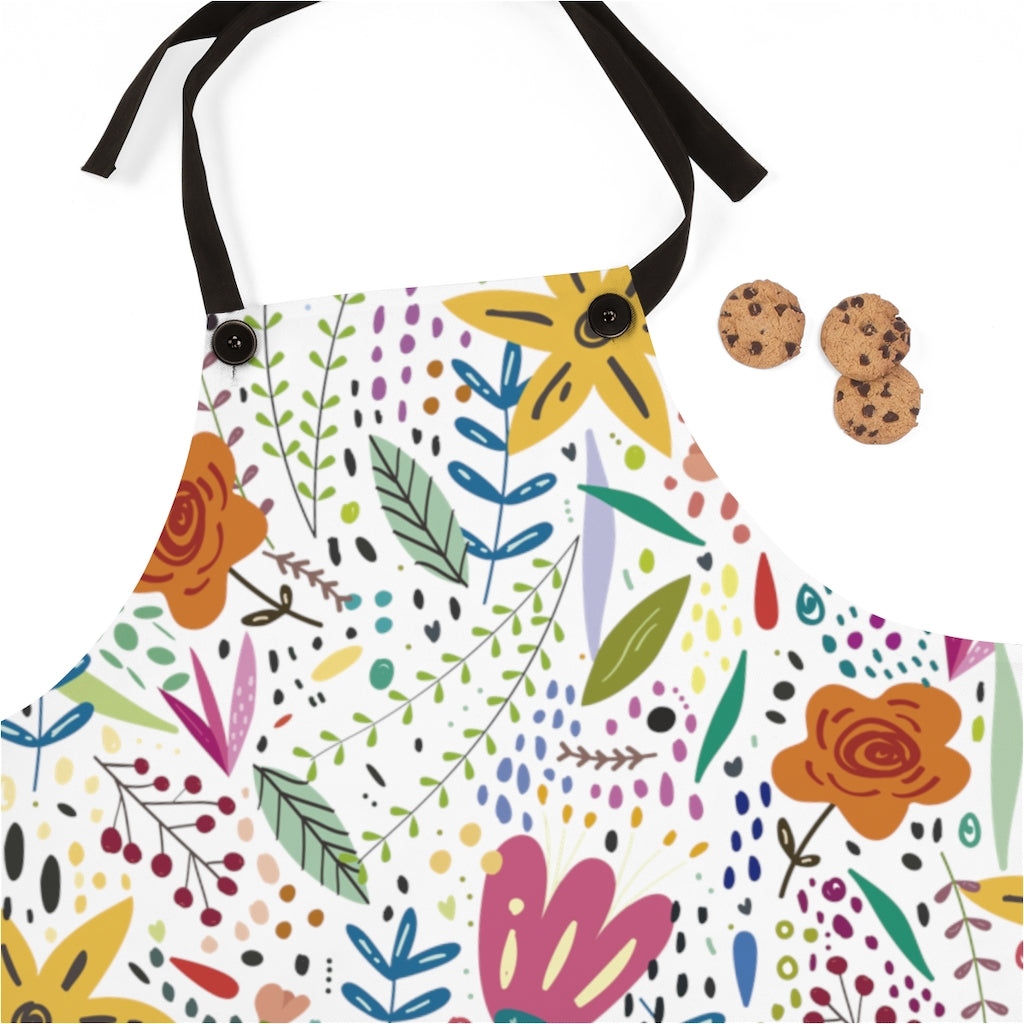 Springtime Splendor: Hand-Drawn Flowers Bursting with Vibrant Colors Design - Kitchen Chef Apron