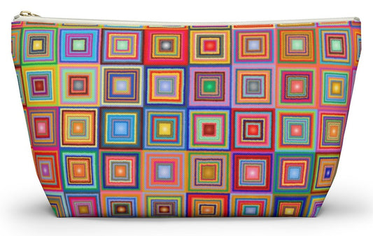 Retro Rainbow Squares Crazy  - Makeup & Accessory Bag 2 Sizes