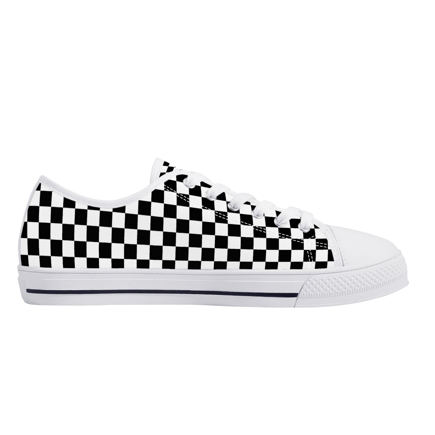 Speedway Style: Checkered Racing Pattern in Black and White Canvas Sneakers