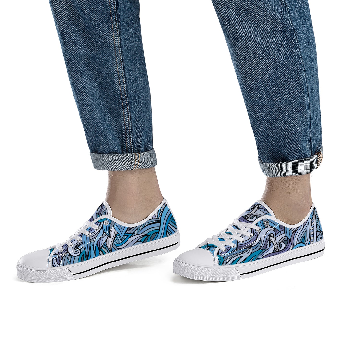 Blue Ocean Swirls Canvas Sneakers