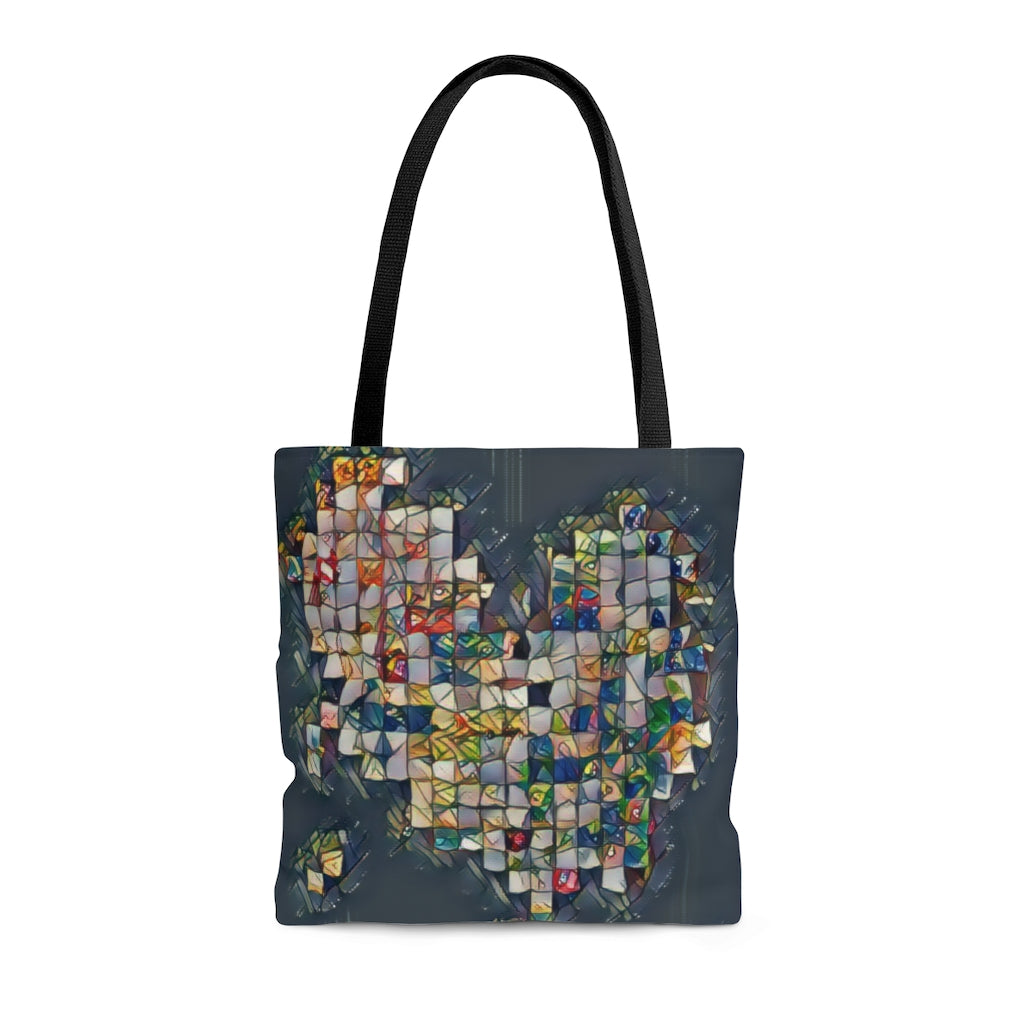 Rainbow Colorful Abstract Heart on Grey  - Canvas Tote 3 Sizes