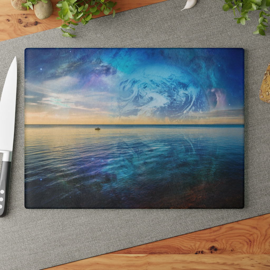 Fantasy Sunrise at the Ocean - Glass Cutting Board  8" x 11" and 11" x 15"