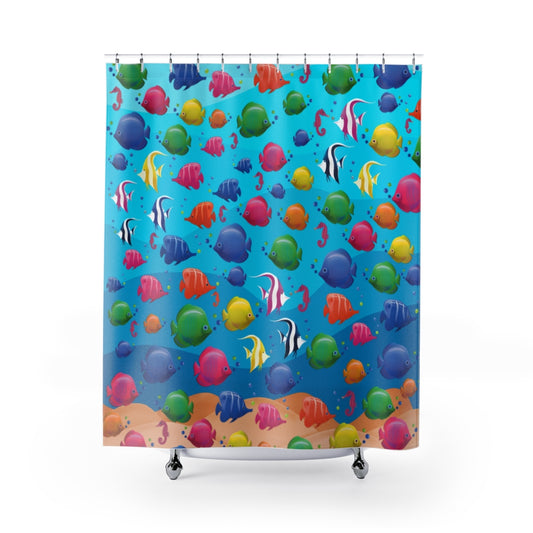 Under the Sea, Colorful Fish Design Bathroom Shower Curtain   71" × 74"