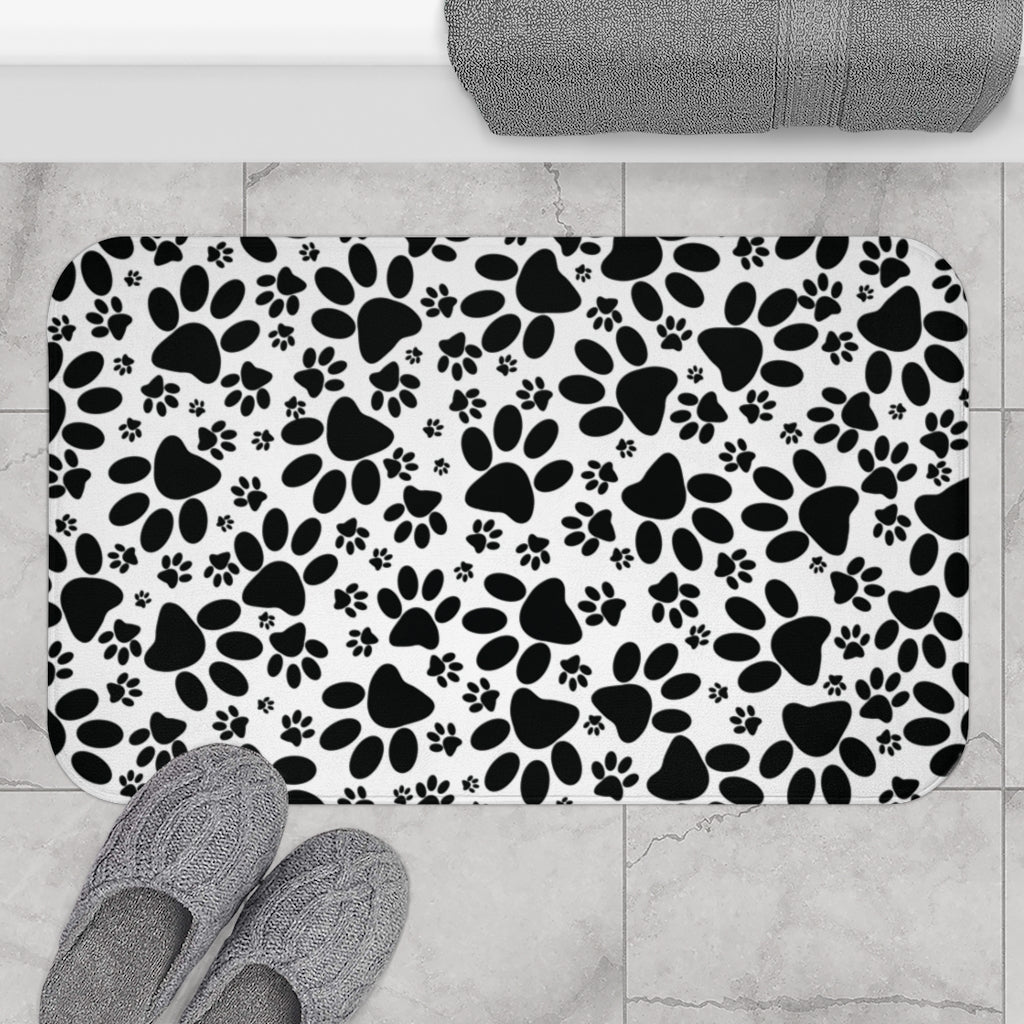 Stealthy Tracks: Black Animal Paw Prints  - Bathroom Non-Slip Mat 2 Sizes