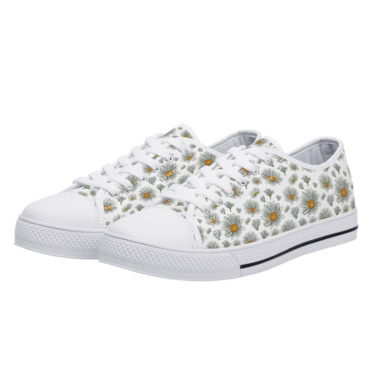 Large Watercolor Summer Daisies Blooming Against a White Background Canvas Sneakers