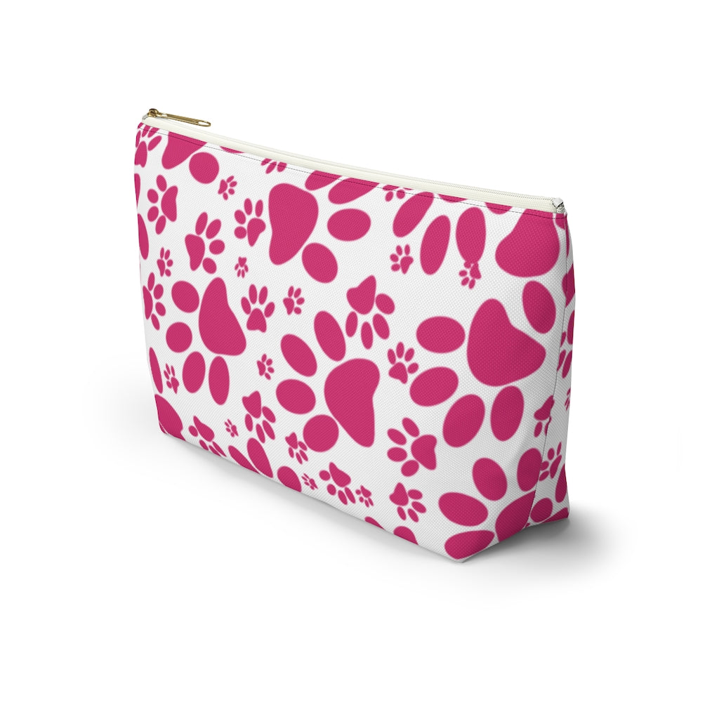 Vibrant Tracks: Hot Pink Animal Paw Prints  - Makeup & Accessory Bag 2 Sizes