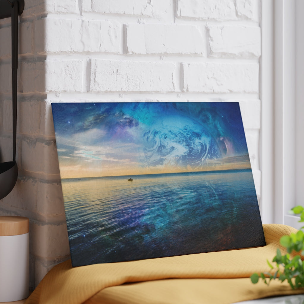 Fantasy Sunrise at the Ocean - Glass Cutting Board  8" x 11" and 11" x 15"