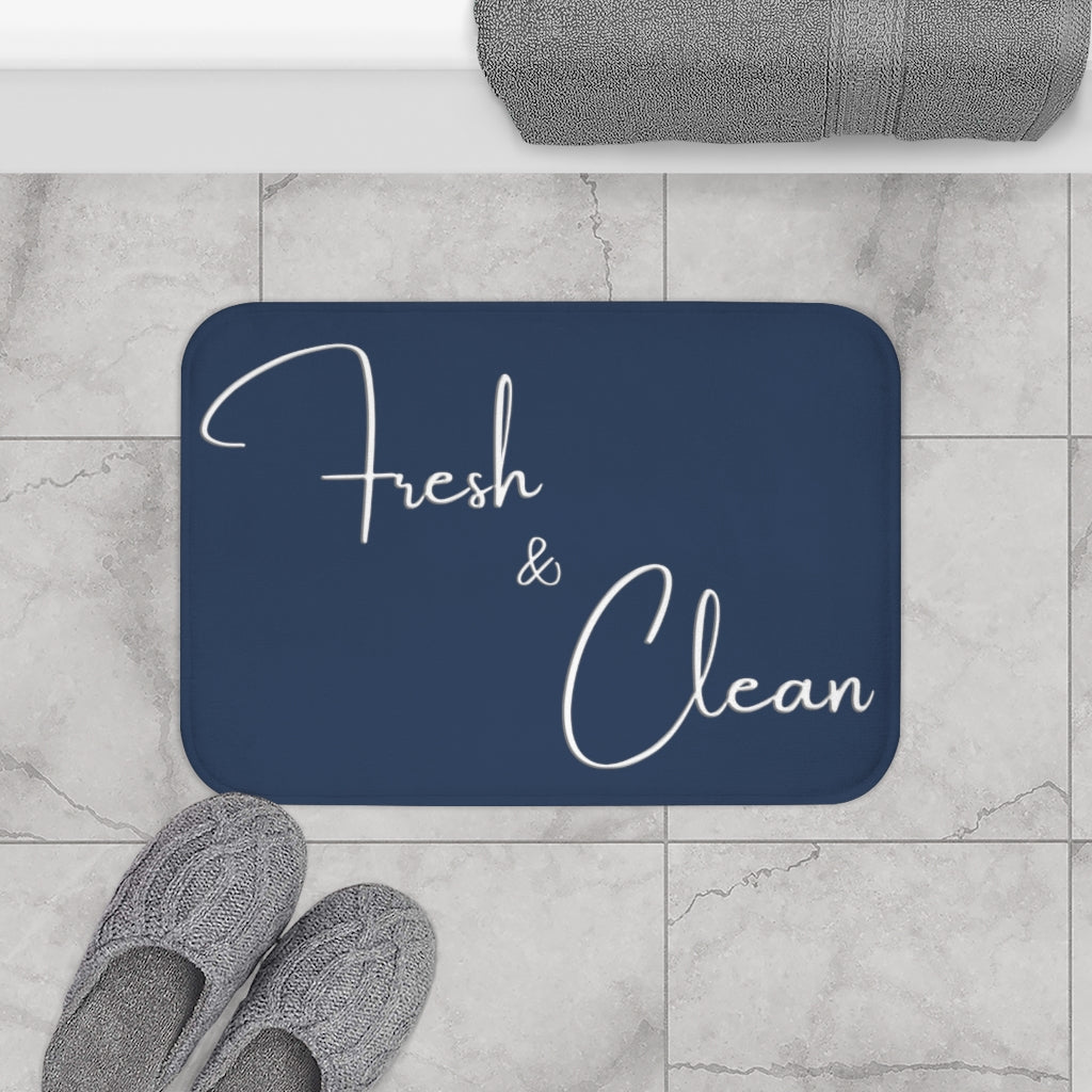 Fresh & Clean White on Blue Background Inspirational Affirmations  - Bathroom Non-Slip Mat 2 Sizes