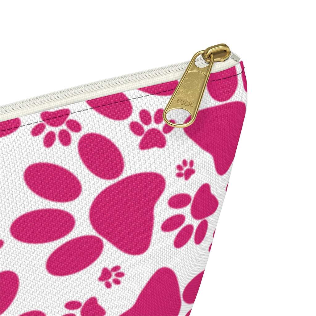 Vibrant Tracks: Hot Pink Animal Paw Prints  - Makeup & Accessory Bag 2 Sizes