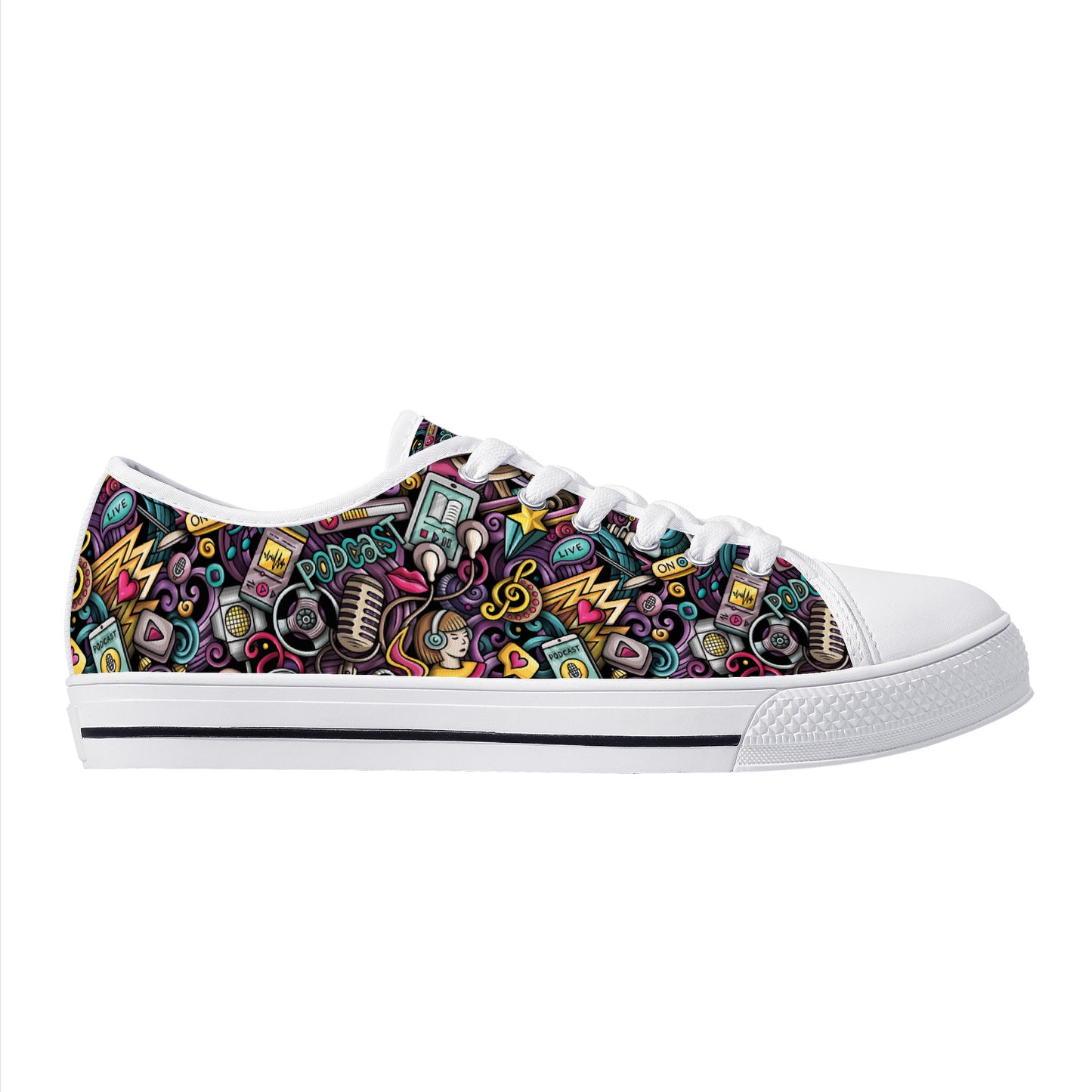 Digital Podcast Creative Cartoons Canvas Sneakers