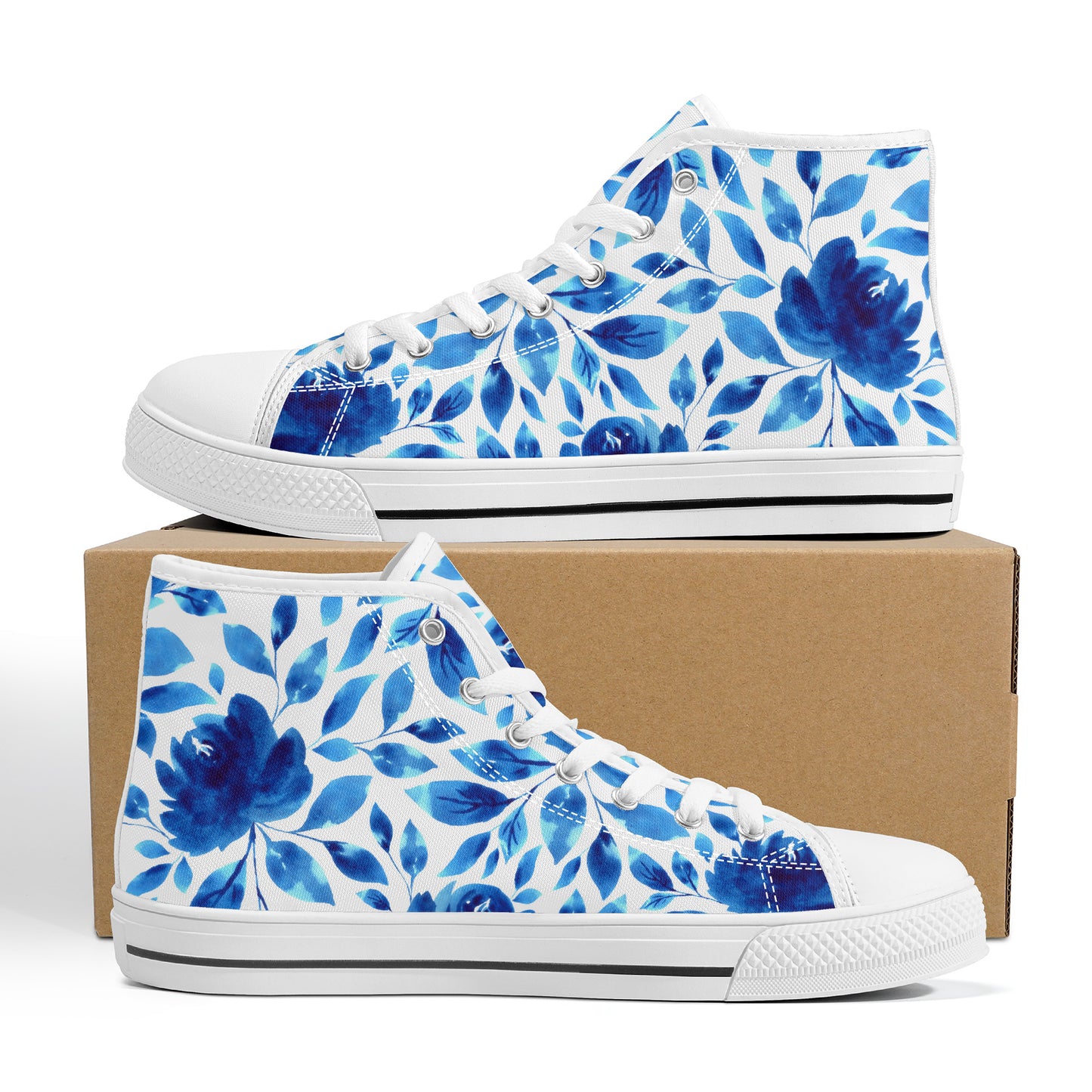 Springtime Blues Floral Converse Style High Tops