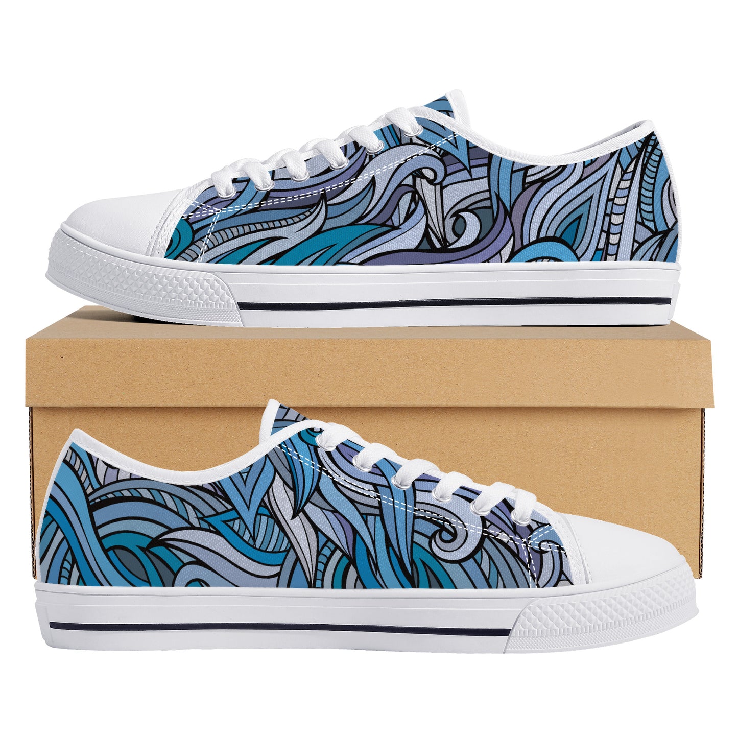 Blue Ocean Swirls Canvas Sneakers