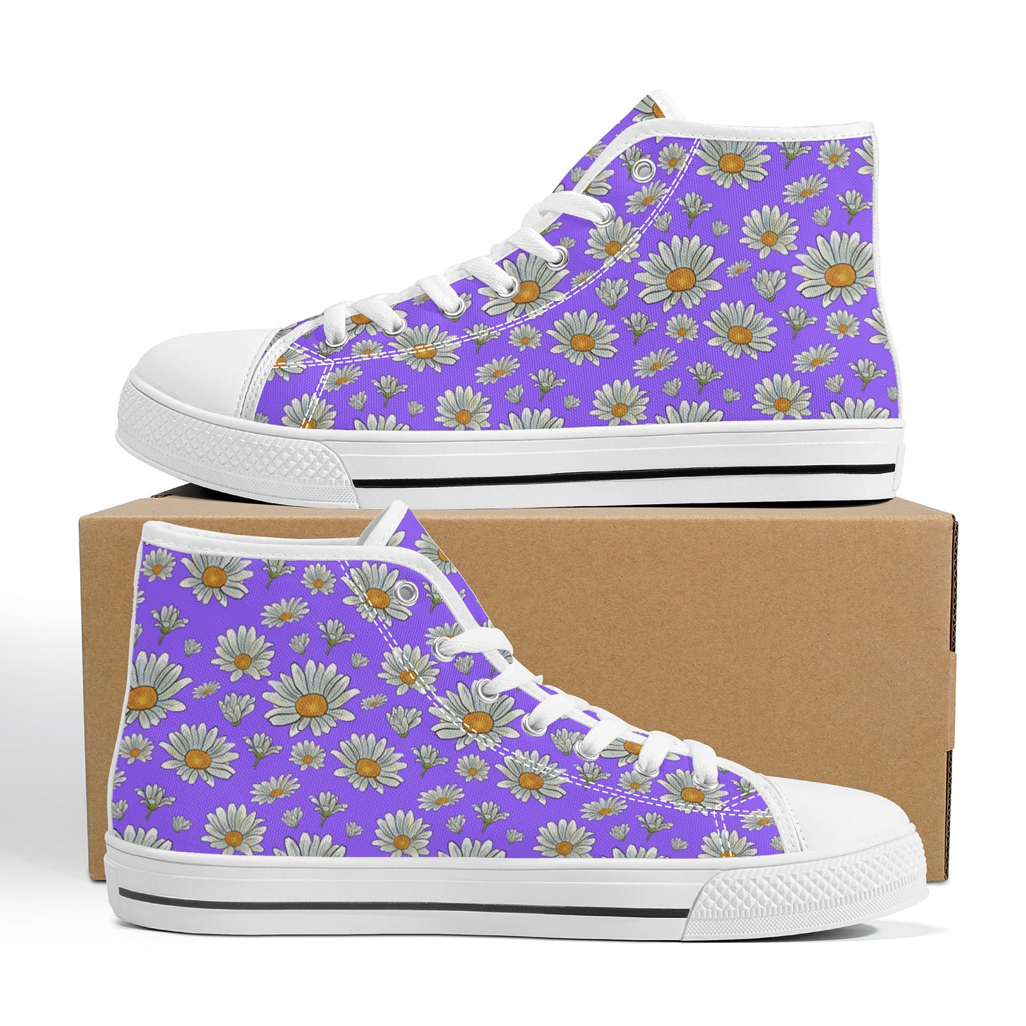 Summer Daisies on Purple Converse Style High Tops