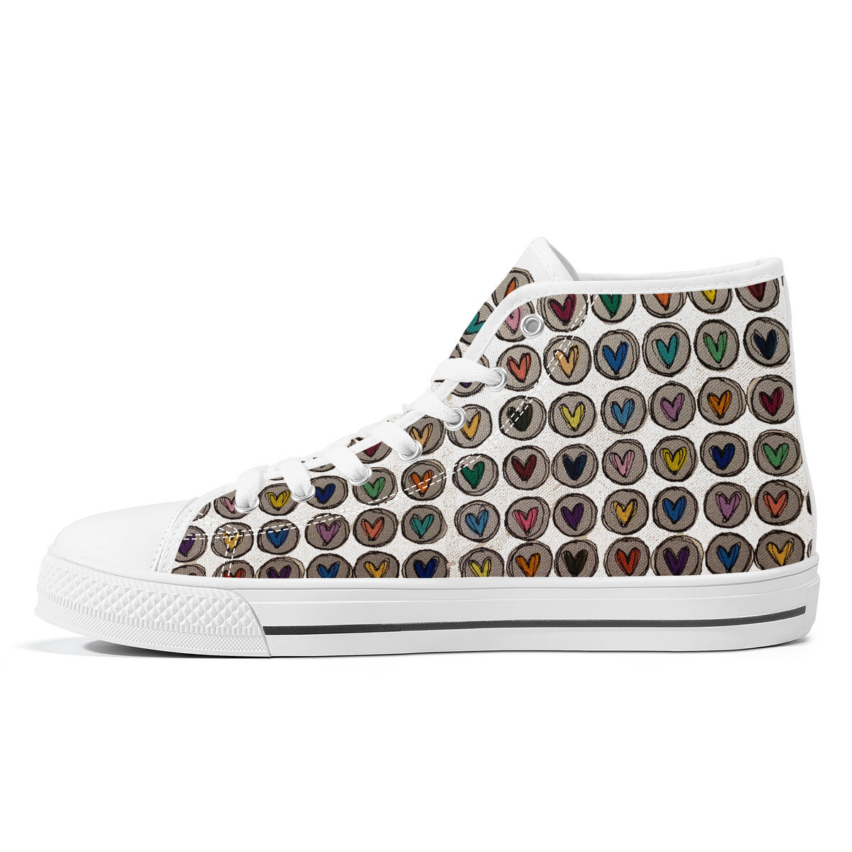 Crazy Circle Hearts Converse Style High Tops