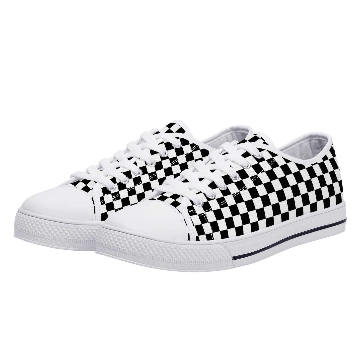 Speedway Style: Checkered Racing Pattern in Black and White Canvas Sneakers