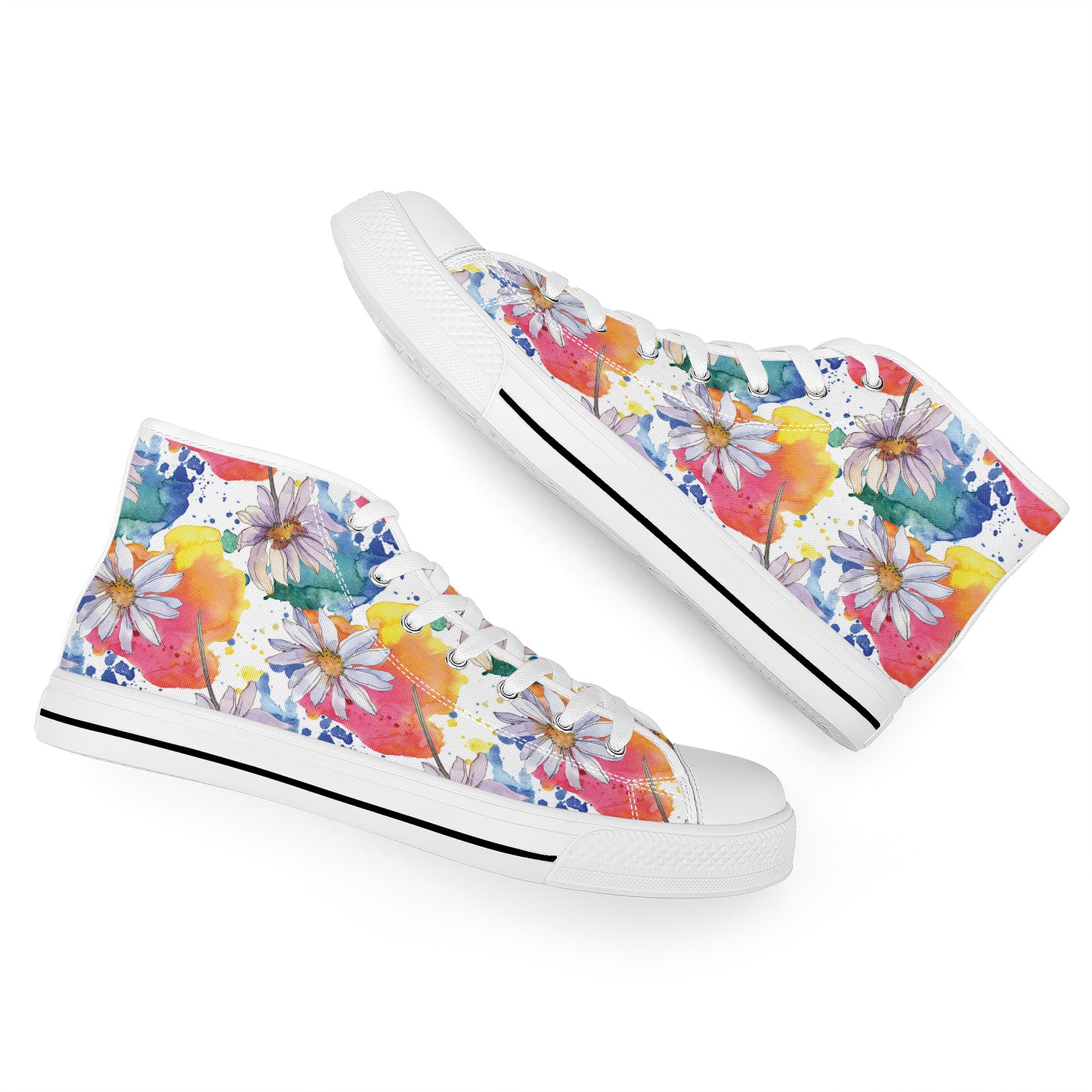 Lively Blooms of Vibrant Daisies Painted in Watercolor Converse Style High Tops