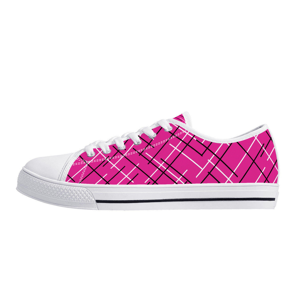 Unisex Low Top Canvas Shoes with Hot Pink Abstract Design