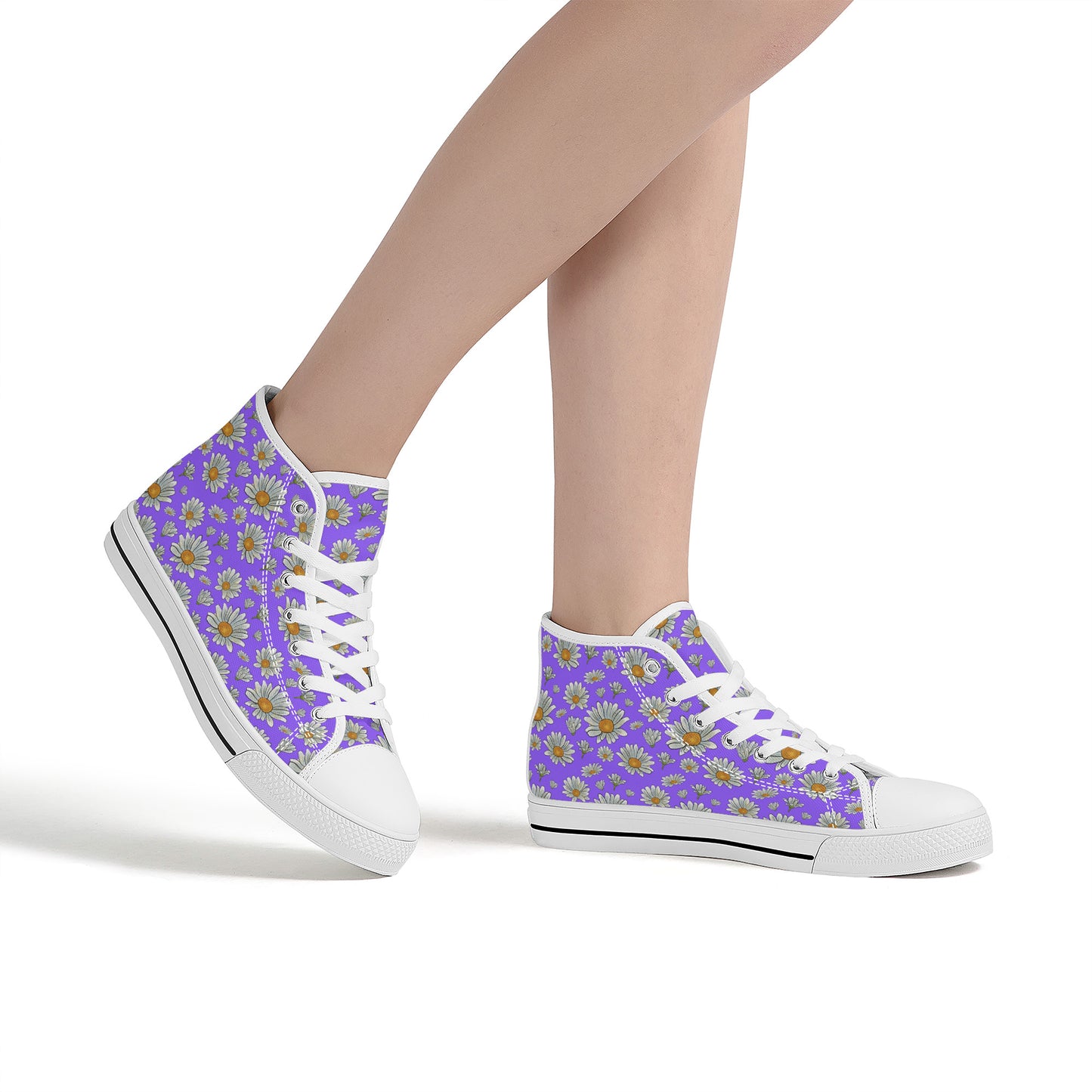 Summer Daisies on Purple Converse Style High Tops