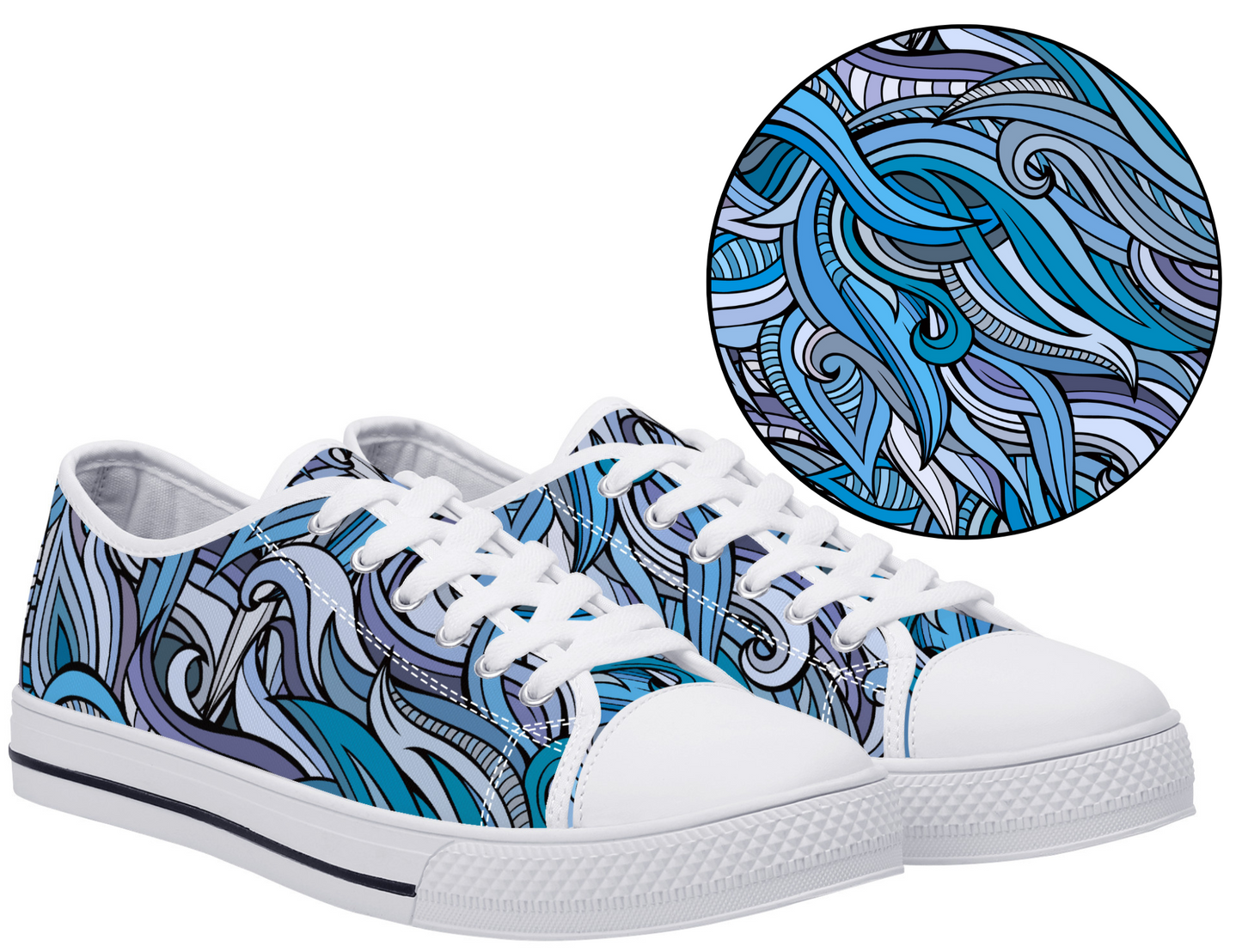 Blue Ocean Swirls Canvas Sneakers