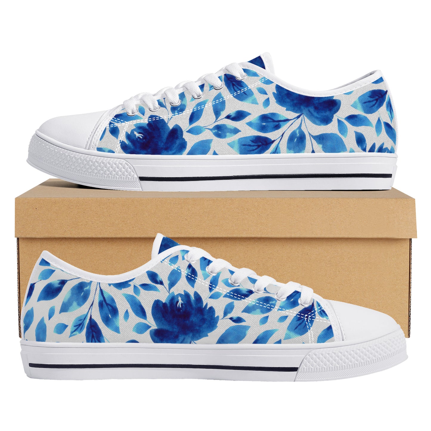 Springtime Blues Floral Print Canvas Sneakers