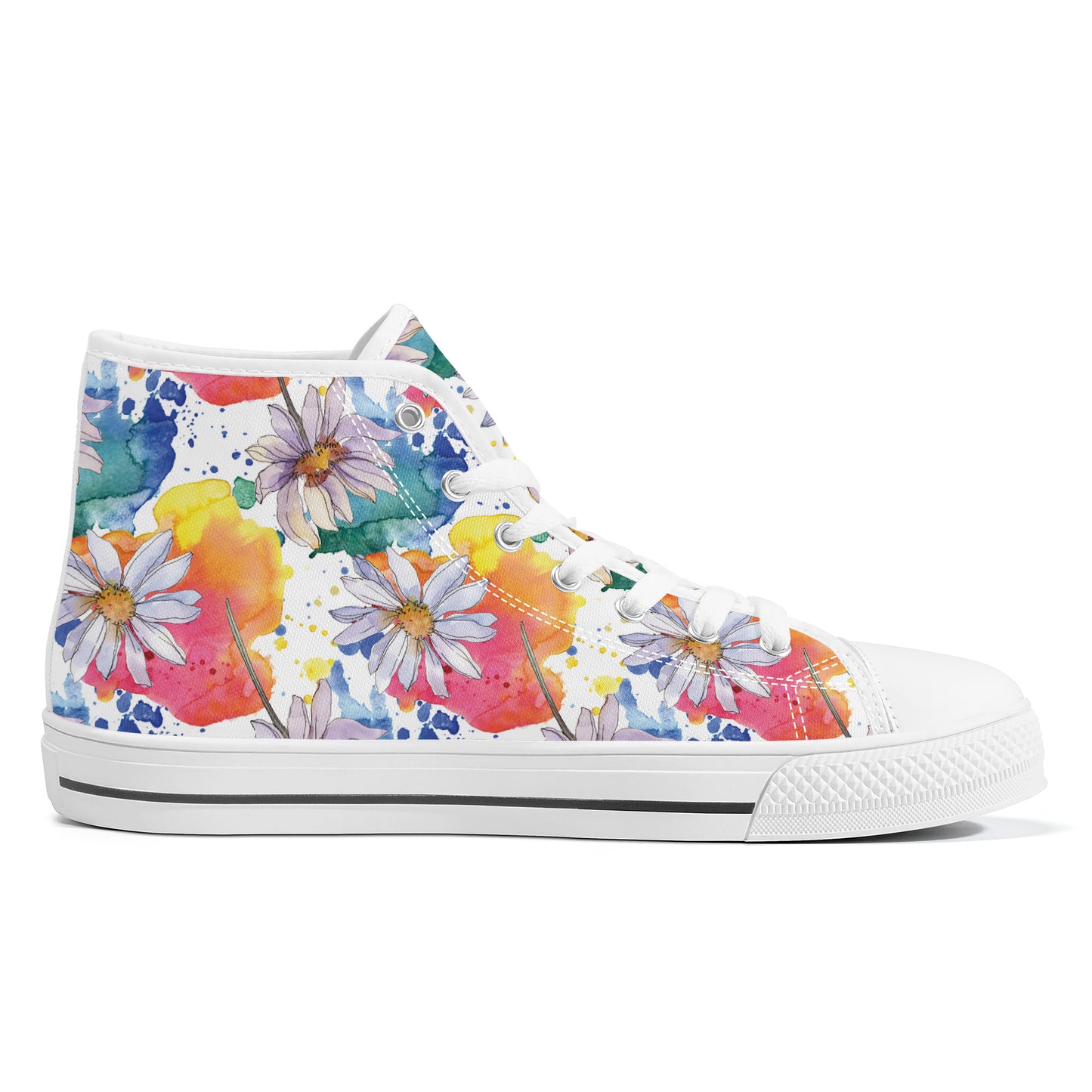 Lively Blooms of Vibrant Daisies Painted in Watercolor Converse Style High Tops