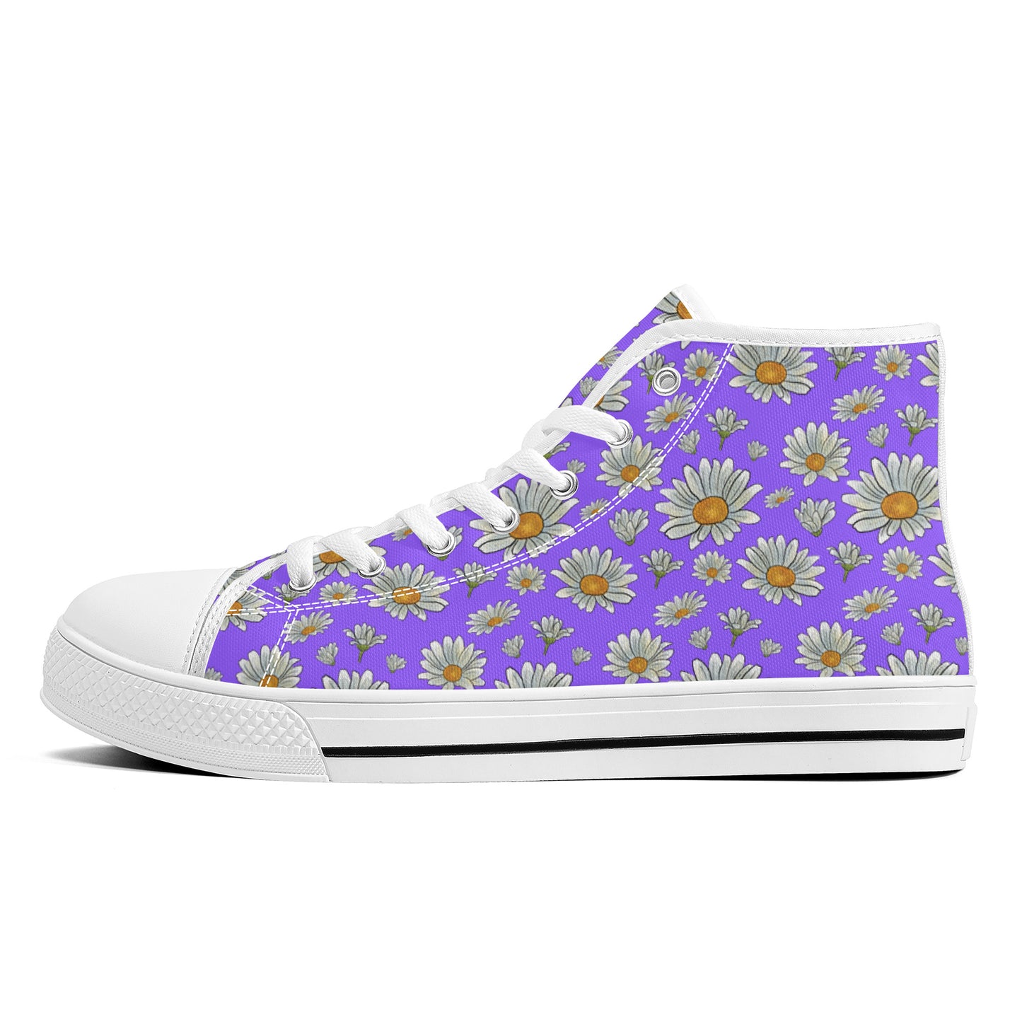 Summer Daisies on Purple Converse Style High Tops