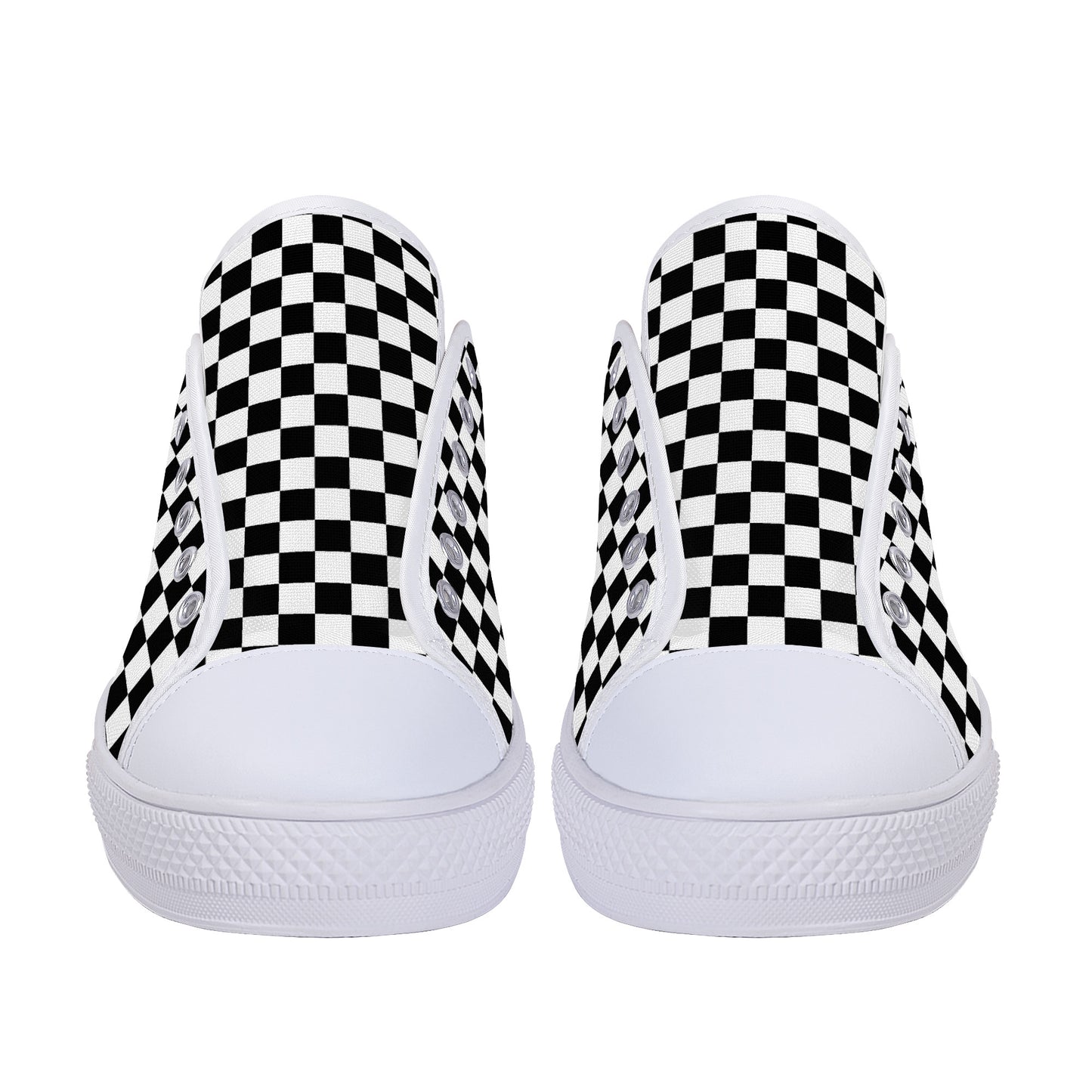 Speedway Style: Checkered Racing Pattern in Black and White Canvas Sneakers