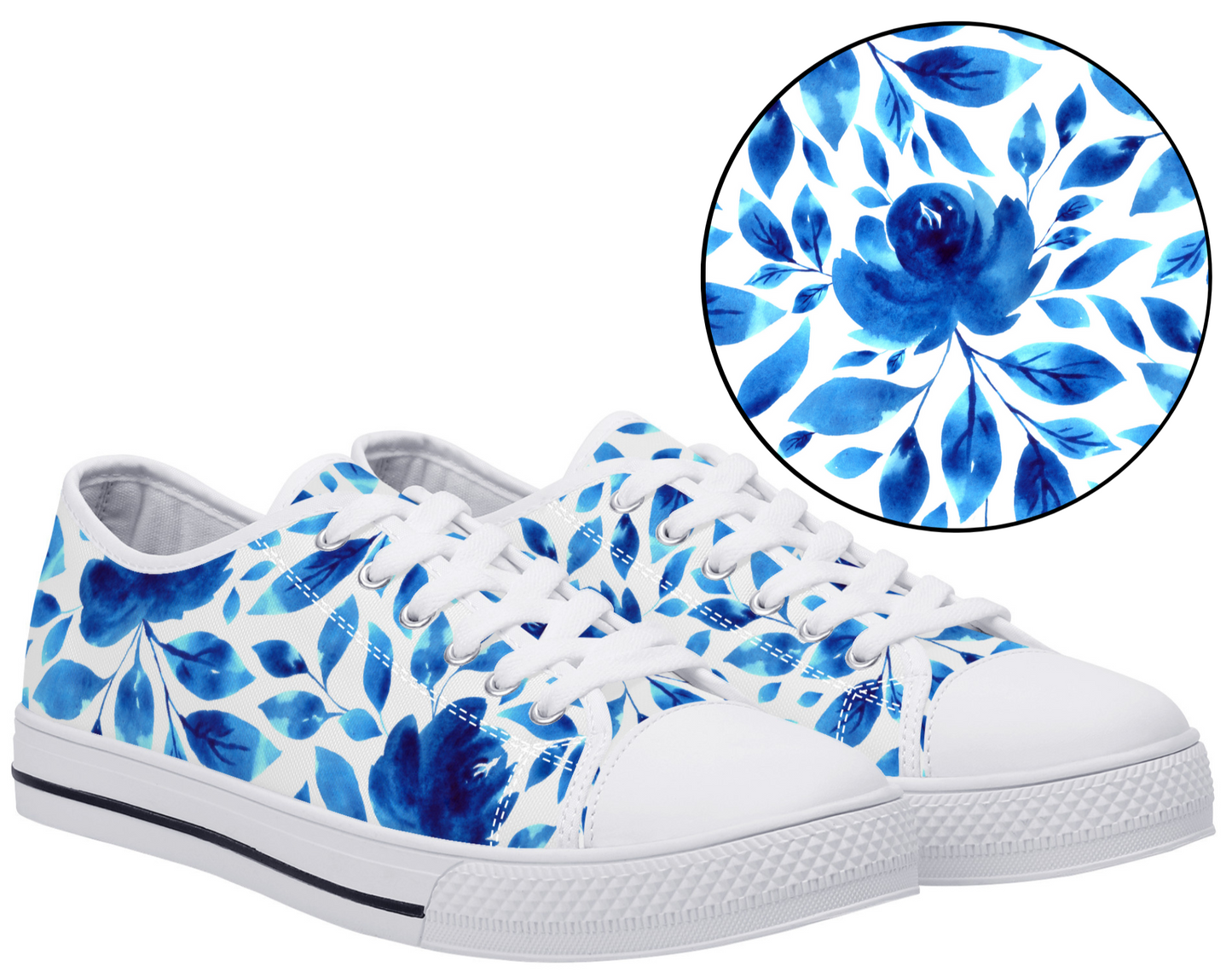 Springtime Blues Floral Print Canvas Sneakers