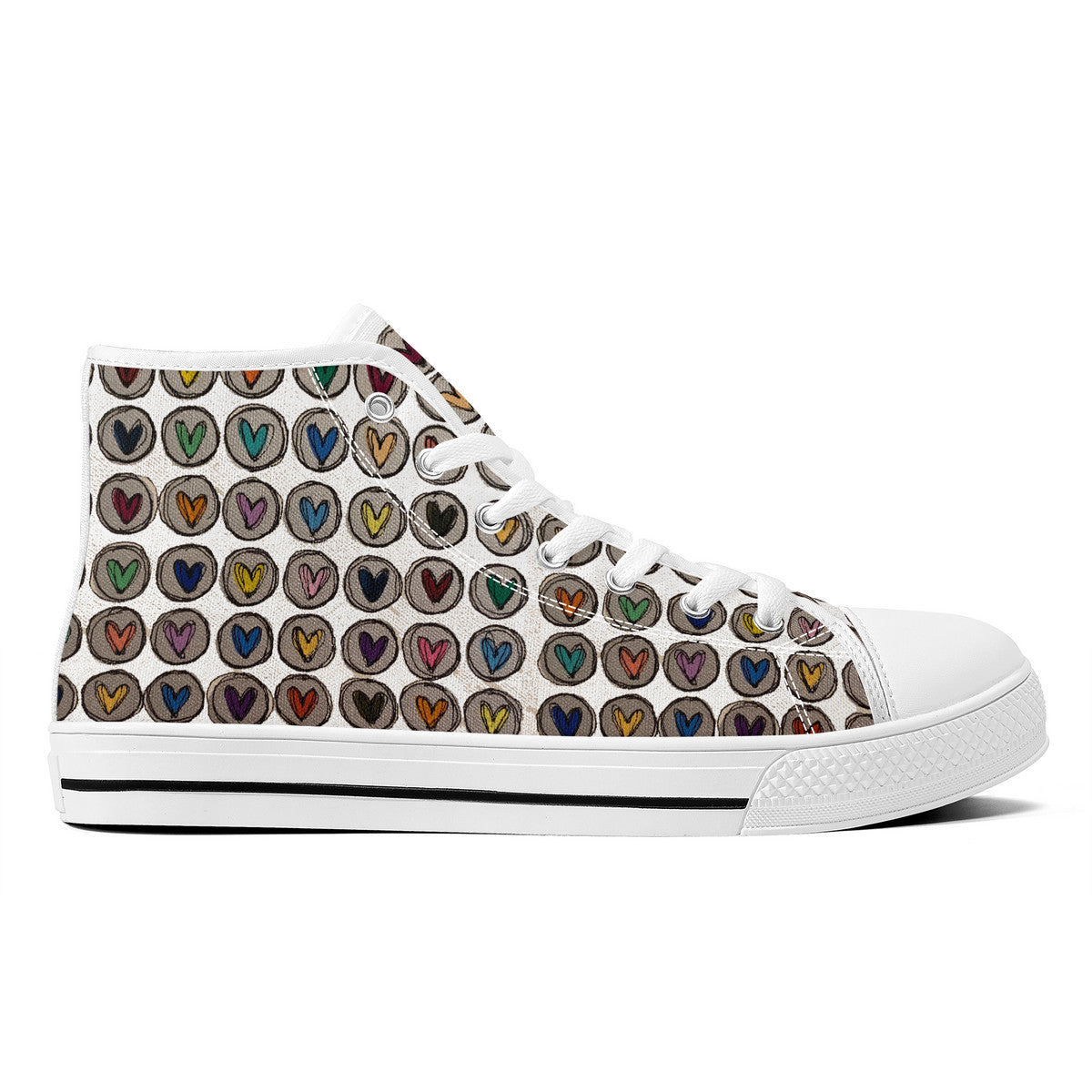 Crazy Circle Hearts Converse Style High Tops