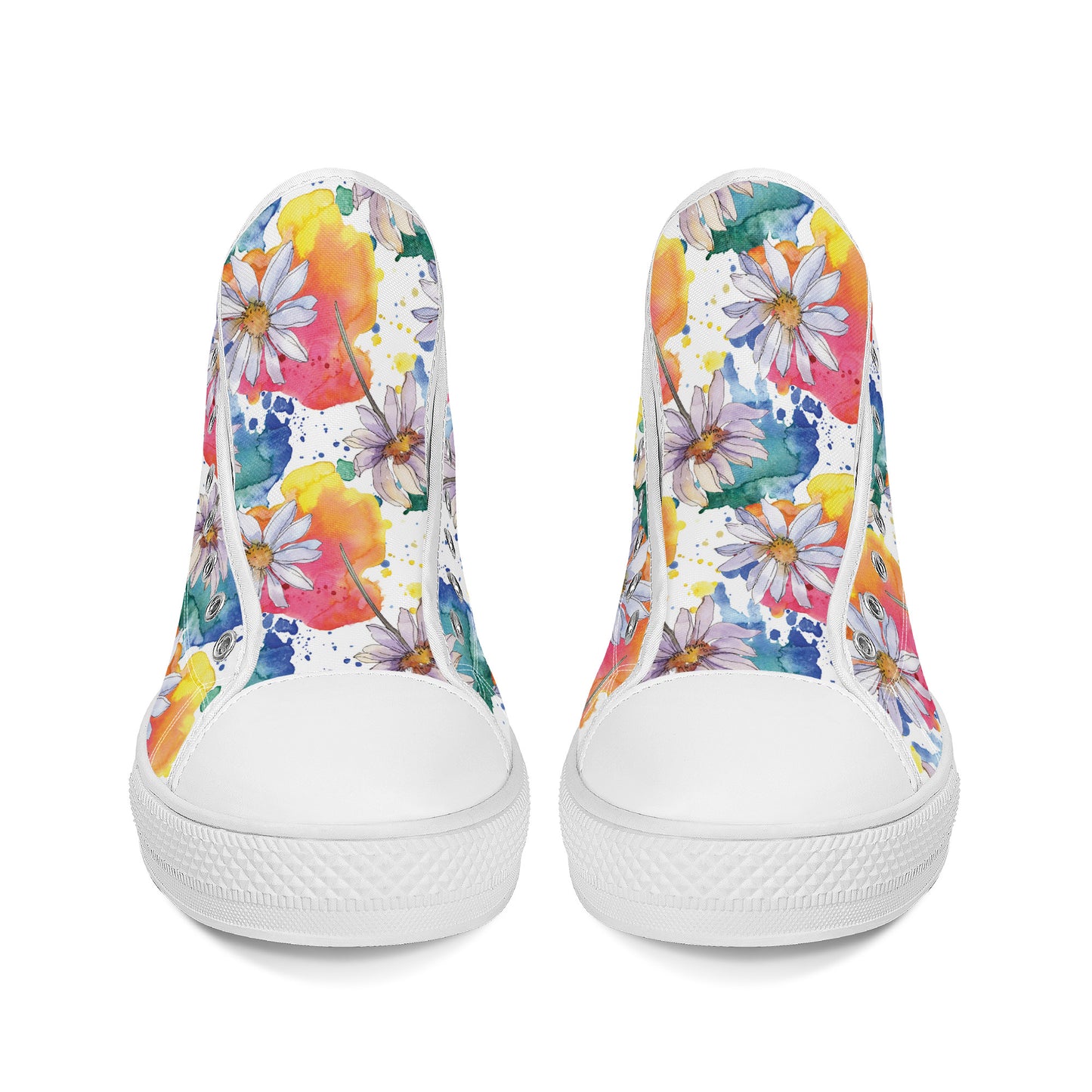 Lively Blooms of Vibrant Daisies Painted in Watercolor Converse Style High Tops