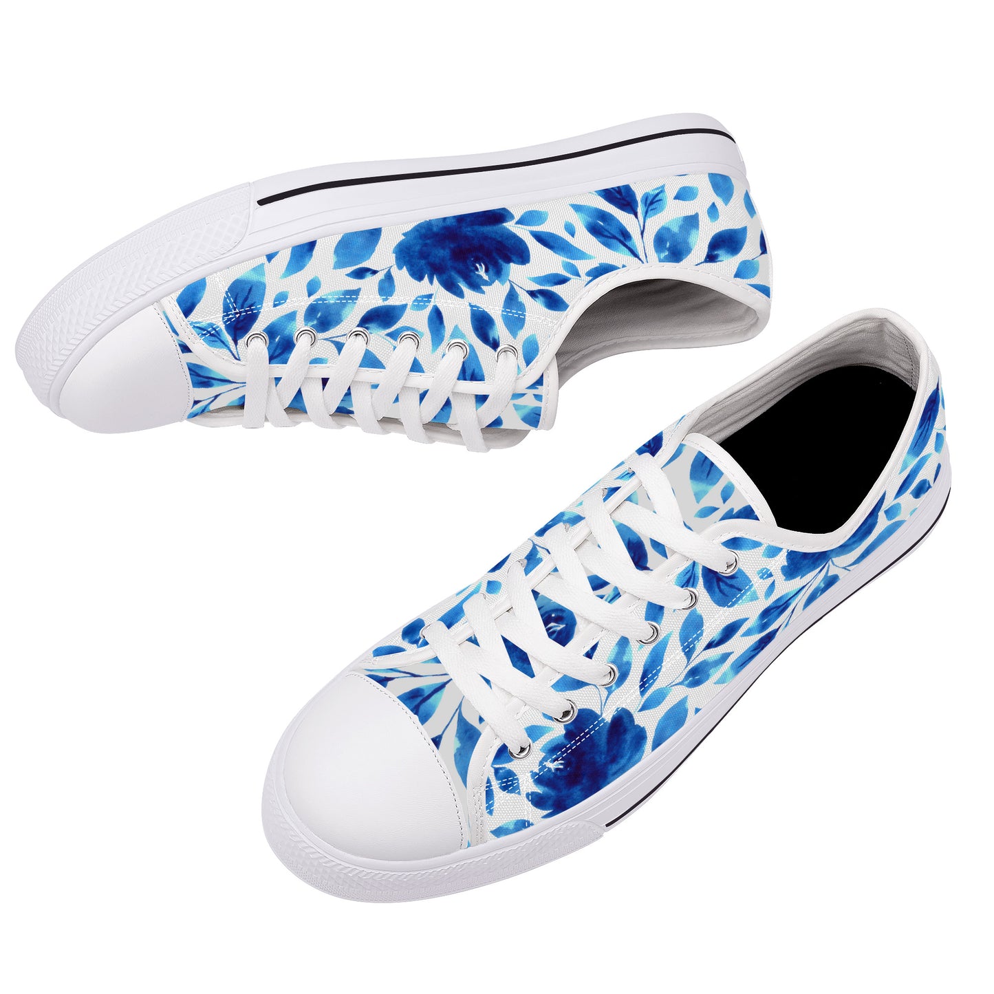 Springtime Blues Floral Print Canvas Sneakers