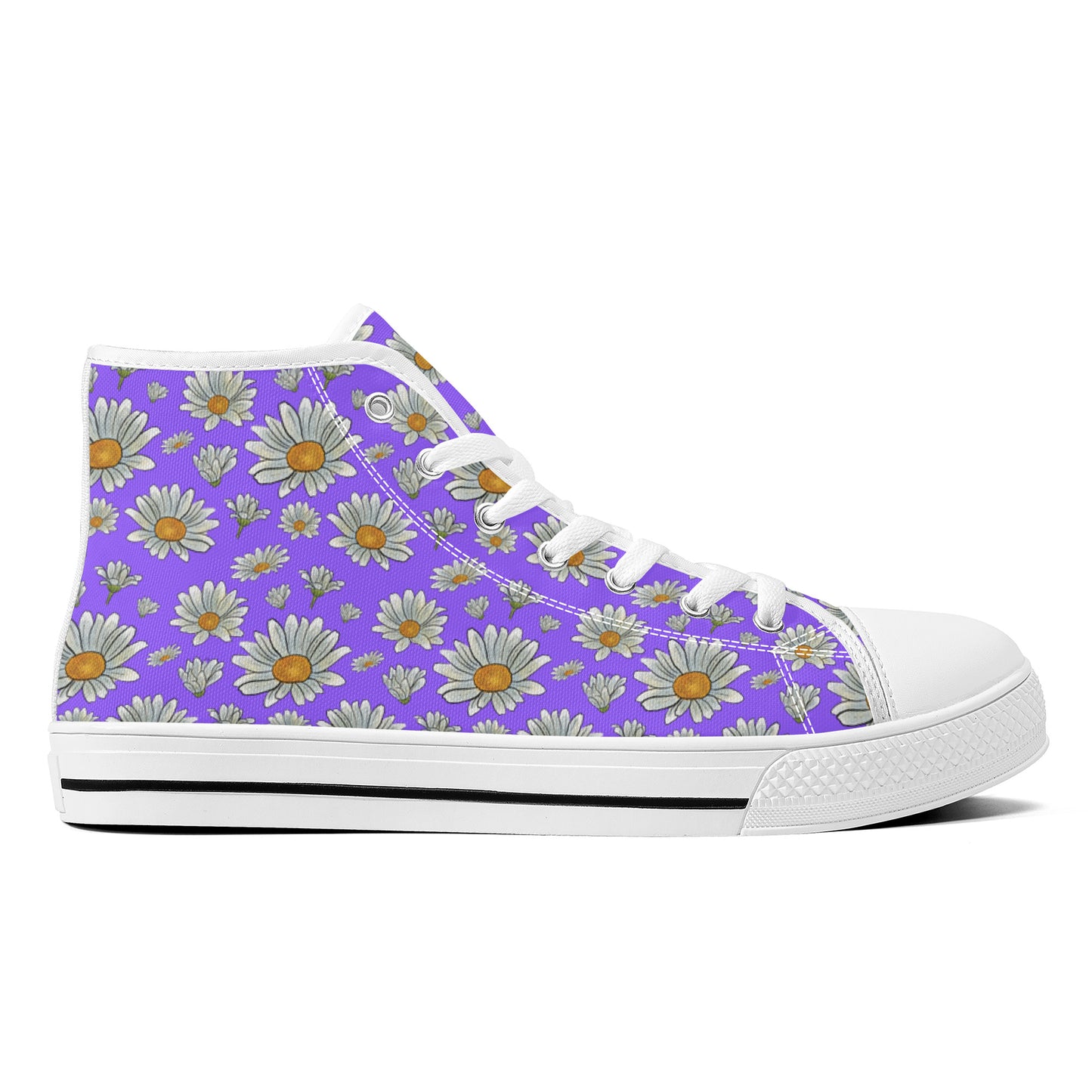 Summer Daisies on Purple Converse Style High Tops