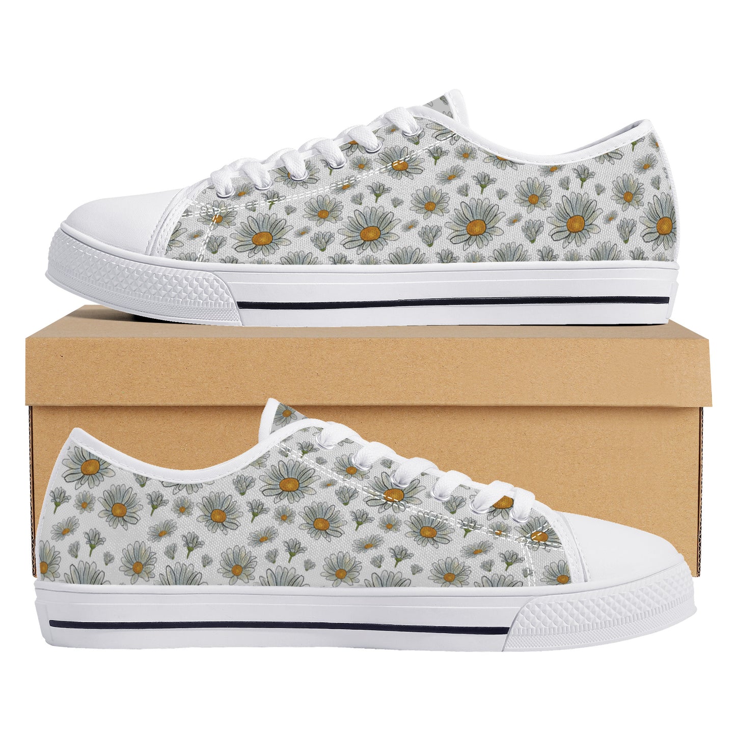 Large Watercolor Summer Daisies Blooming Against a White Background Canvas Sneakers